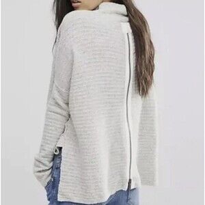 FREE PEOPLE Arctic Fox Sweater Women S Gray Wool Linen Oversize Zip Back Boxy